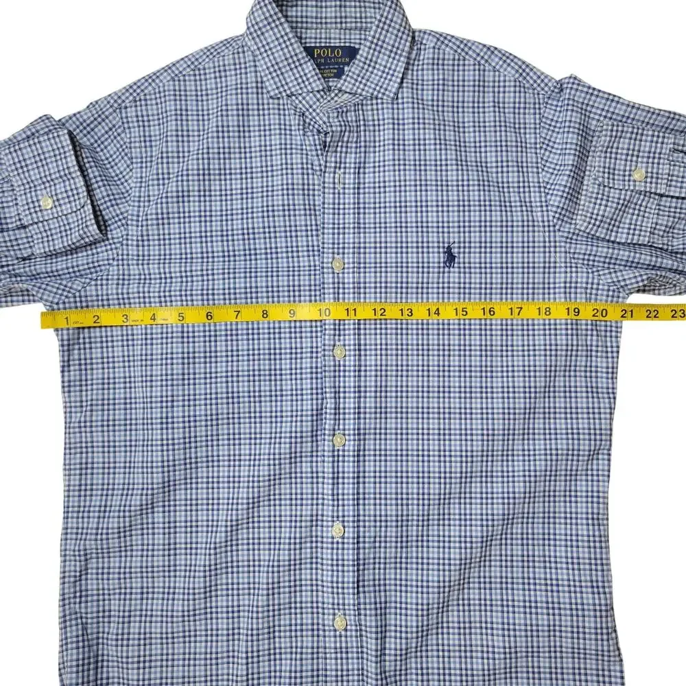 Polo Ralph Lauren button down long sleeve blue plaid shirt size S 100% cotton